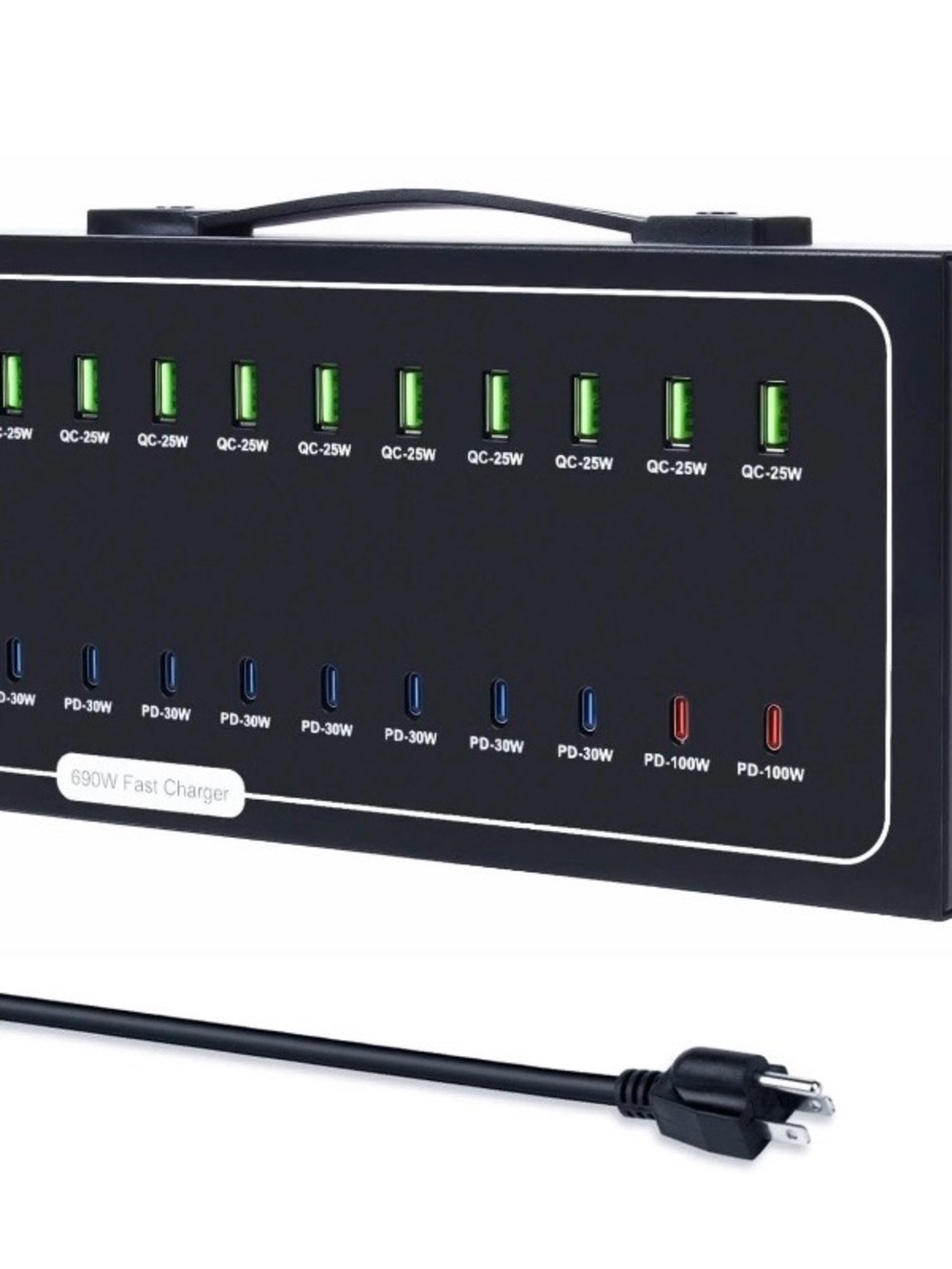690W 20-Port USB Charging Station 10 USB-C 10 USB-A 100W PD Fast Charger
